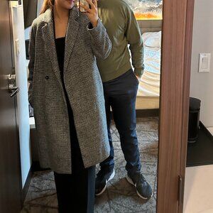 H&M Black and White Checkered Trench Coat